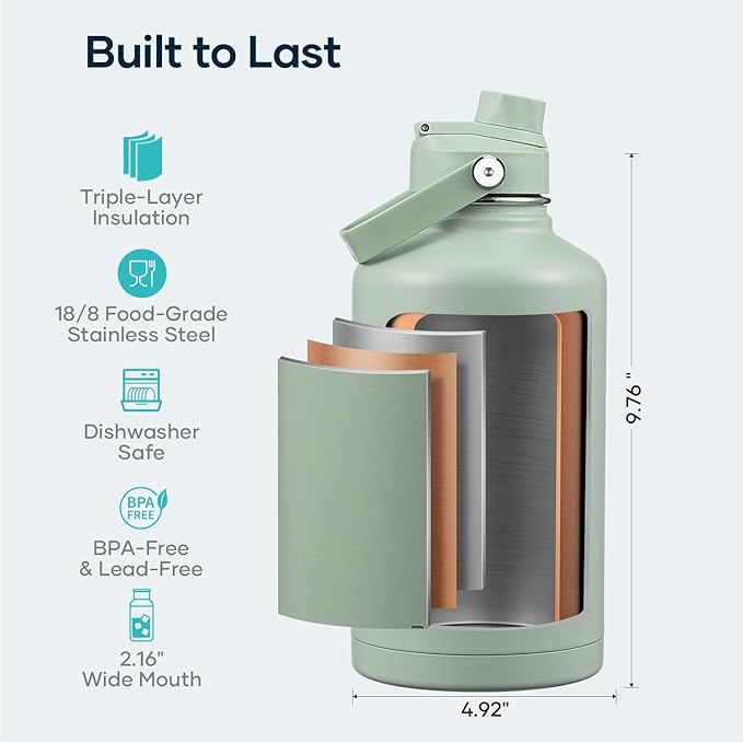 BUZIO 64oz Insulated Water Bottle, Half gallon Stainless Steel Jug, Triple Wall - Image 4