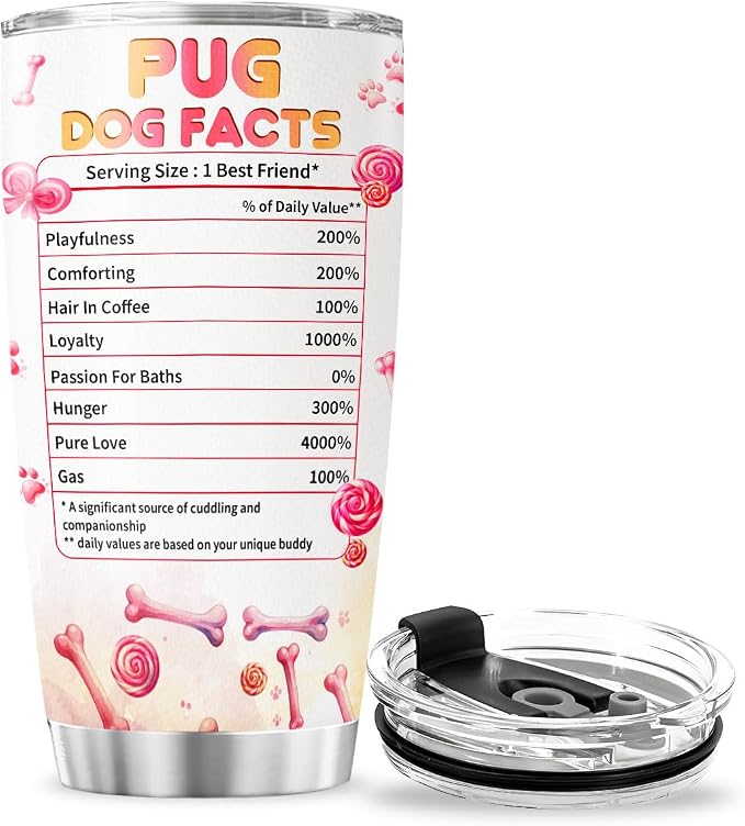 Pug Dog Facts, Dog Mom Gifts, Women Mother Mama Handle Tumblers Best Mothers - Image 4