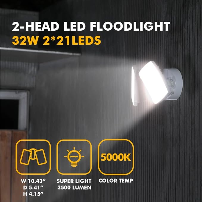 LUTEC LED 3500 Lumen 32W 5000K Integrated Dual-Head Flood Light Outdoor Dusk to - Image 3