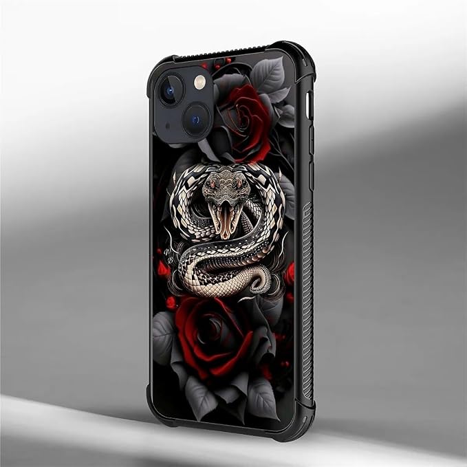 for iPhone 13 Mini Case, Entwined Rose Snake Pattern Graphic Design Girl Boy - Image 7