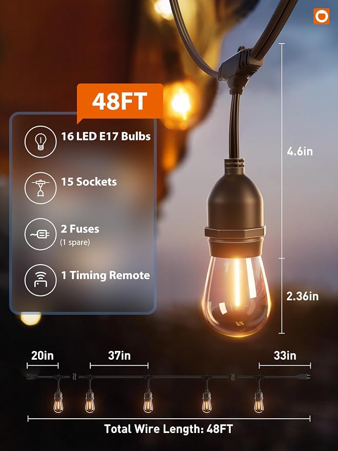 addlon Outdoor String Lights Timer Control, 48FT LED Patio Light - Image 7