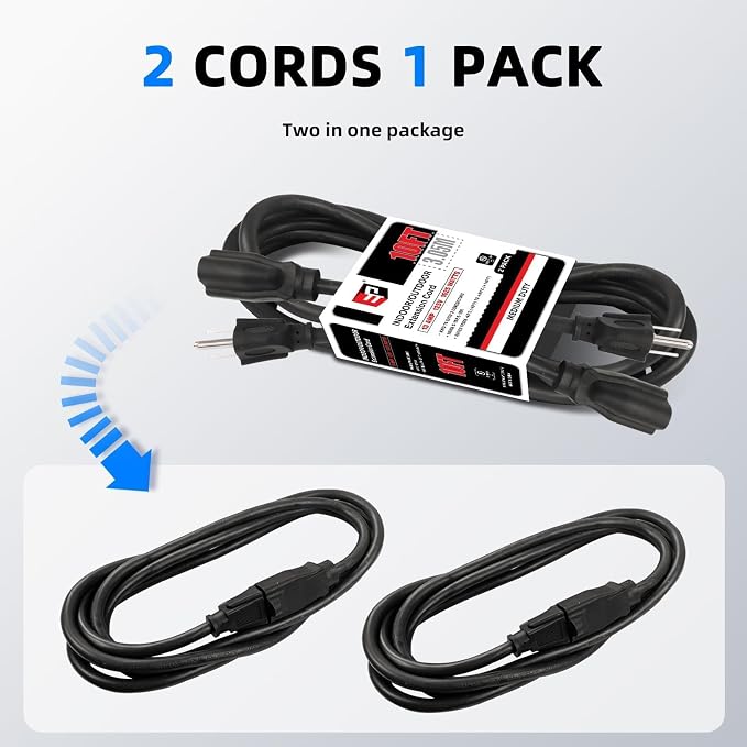 EP 2 Pack 10FT Black Outdoor Extension Cord, 16/3 SJTW Heavy Duty Waterproof - Image 6