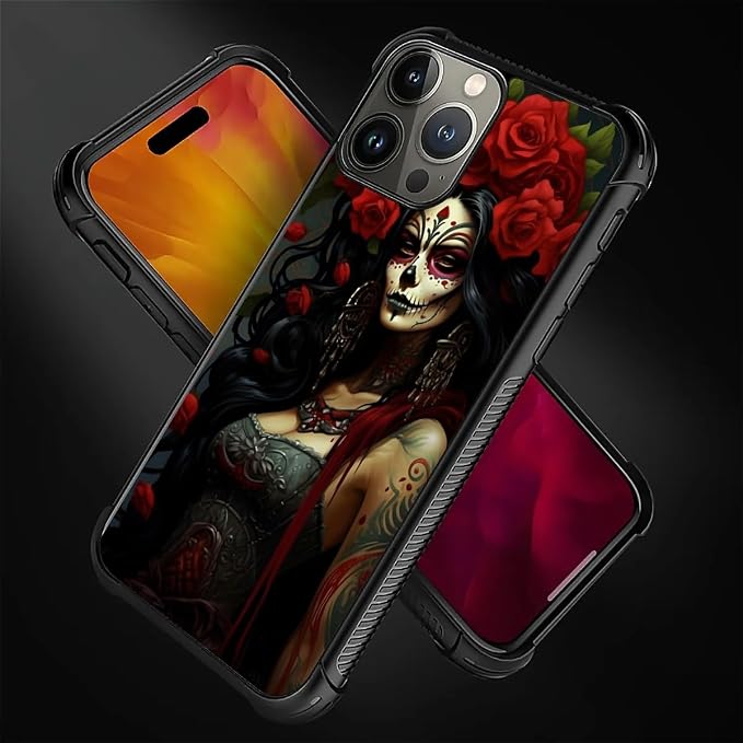 for iPhone 16 Pro Case, Day of The Dead Halloween Woman Pattern Graphic Design - Image 4