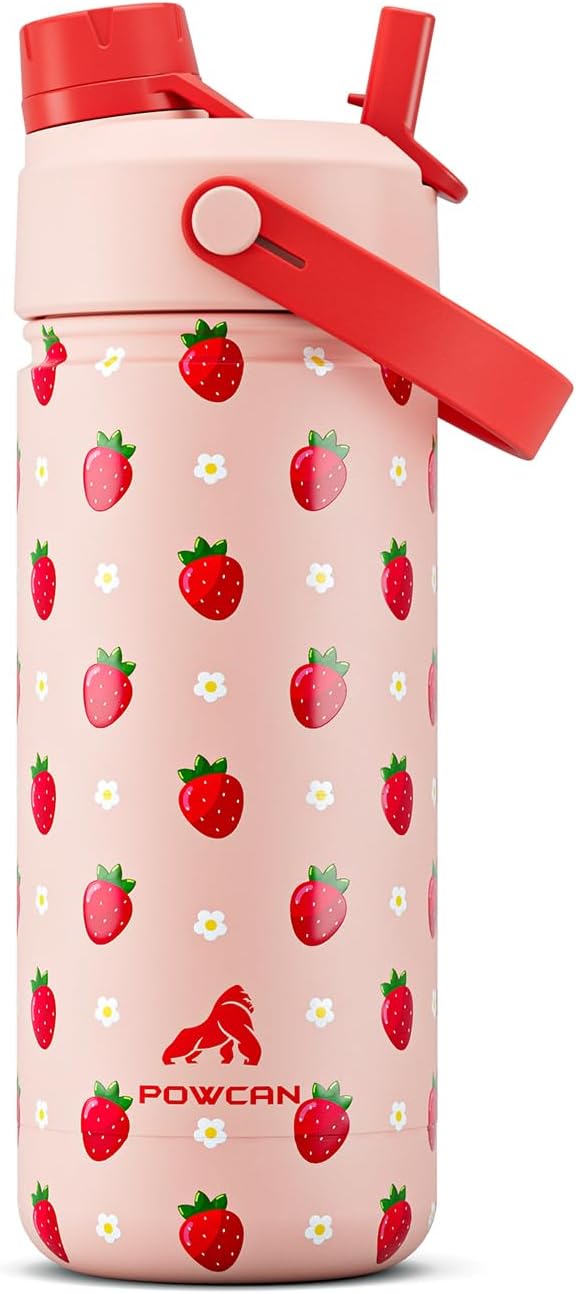 18 oz Kids Metal Water Bottle: 2-in-1 Straw Spout Lid, Spill-Proof, Easy Clean by POWCAN