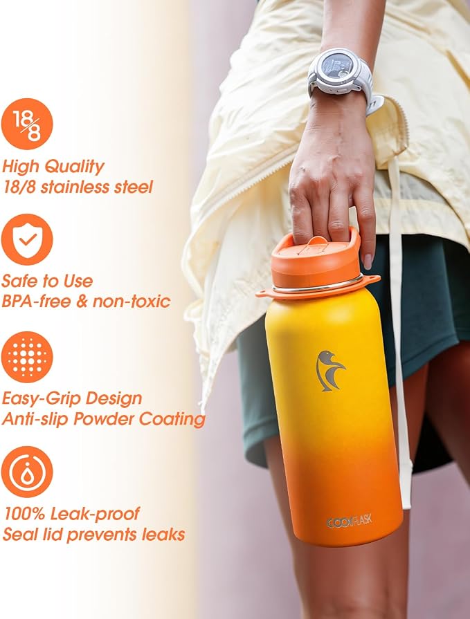 Coolflask Water Bottle with Straw, 32 oz Insulated Metal Water Flask with Straw - Image 5