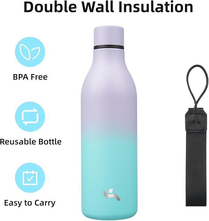 Insulated Water Bottle with Strap, 25 oz Double Wall Stainless Steel Vacuum - Image 3