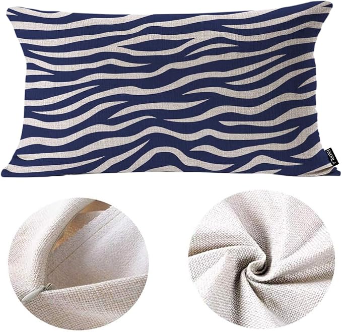 EKOBLA Zebra Stripe 12x20 Pillow Case Distressed Navy Blue White Animal Skin - Image 6