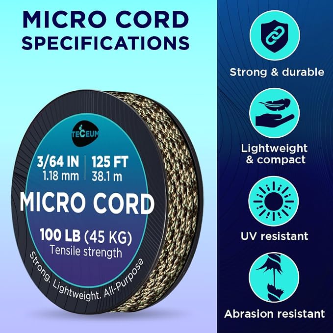 TECEUM Micro Paracord – 1.18 mm X 125 ft – Micro Utility Cord – Thin Braided - Image 4