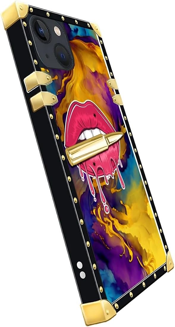 Compatible with iPhone 15 Case, Cool Corlorful Lip Marble Luxury Golden - Image 4