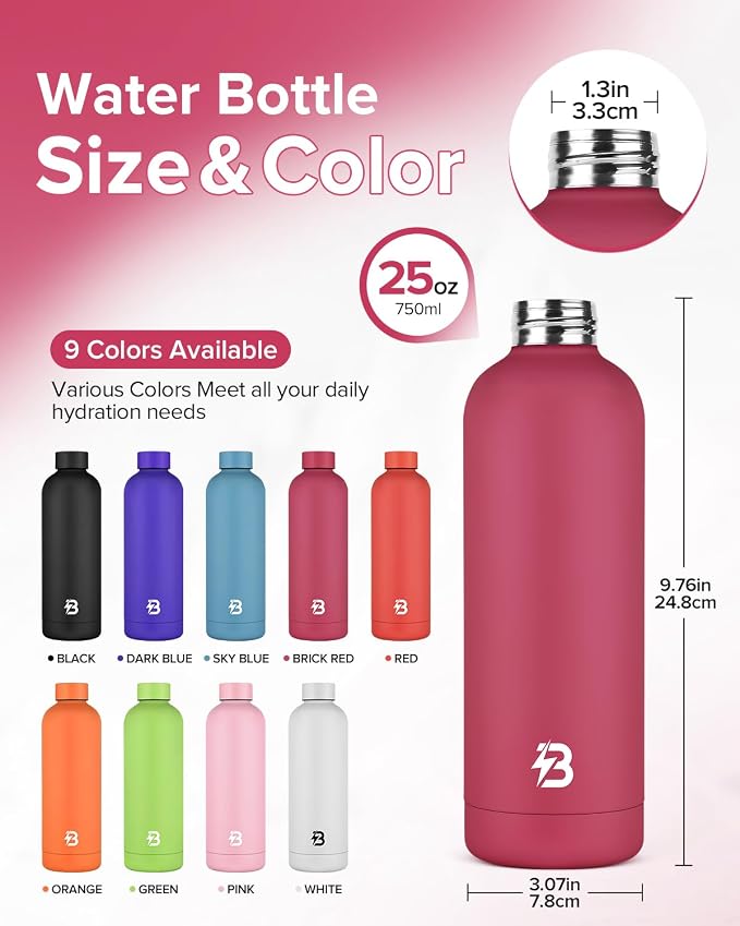 Insulated Water Bottle with Lid, 25 oz Reusable Leak-Proof Metal Stainless - Image 4
