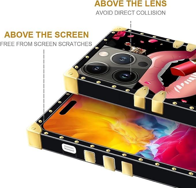 Compatible with iPhone 15 Pro Case, Glitter Red Rose Queen Leopard Lipstick - Image 7
