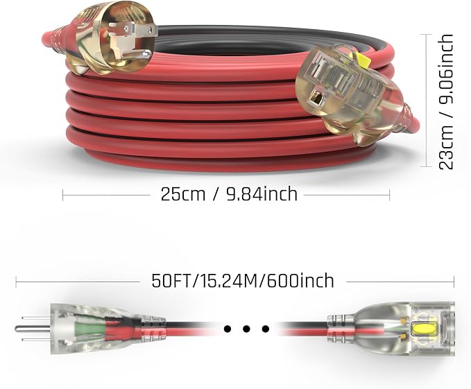 50FT Medium Duty Outdoor Extension Cords, 14/3 Gauge Electrical Wire Cable - Image 8