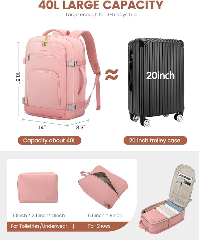 LOVEVOOK Travel Backpack For Women, 40L Carry On Backpack Flight Approved - Image 3
