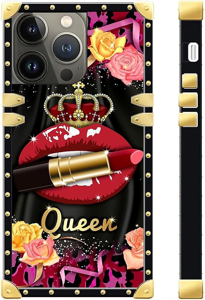Compatible with iPhone 15 Pro Case, Queen Lip Crown Leopard Print Luxury Golden - Image 3