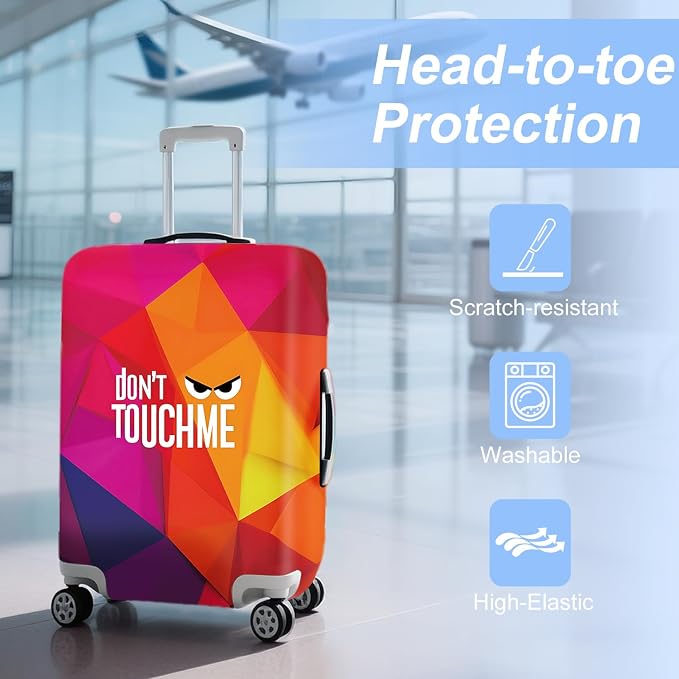 Don't Touch Me Funny Travel Luggage Cover-Neon Geometric Stretchable Airplane - Image 3