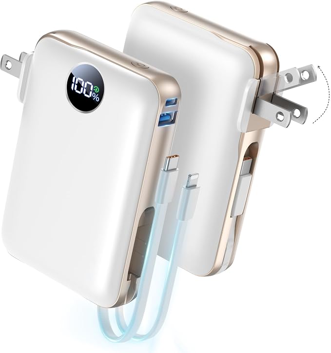 Portable Charger with Built-in Cables & Wall Plug, 10000mAh Power Bank by Unknown