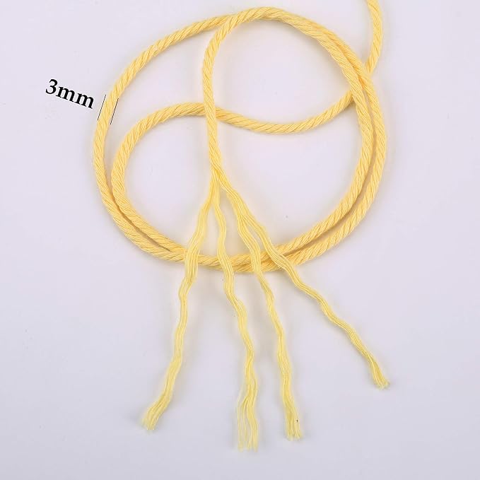 Light Yellow Macrame Cord 3mm x 109Yards, Colored Cotton Rope Craft Cord - Image 3