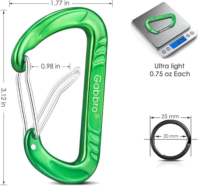 Gabbro Carabiner Clips Heavy Duty 12kN, Wiregate Aluminum Lightweight Caribeener - Image 9