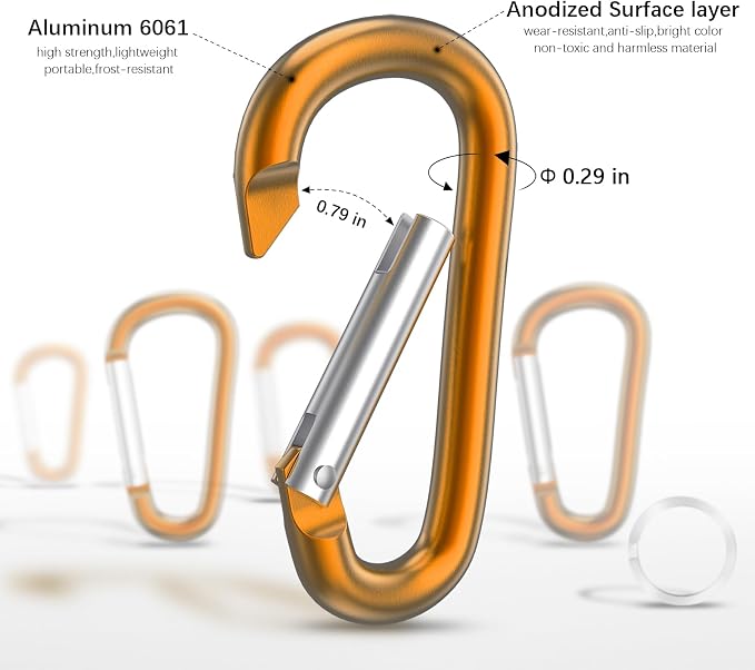 sprookber 3" Aluminum Carabiner D Ring, Caribeener Clips, Spring Snap Hook - Image 4