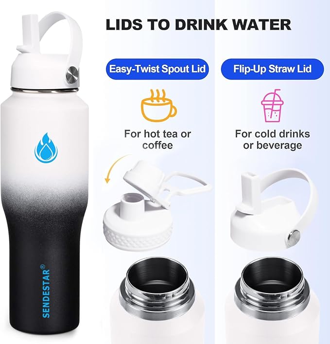 SENDESTAR Water Bottle, Wide Mouth Stainless Steel Vacuum Insulated Double Wall - Image 3
