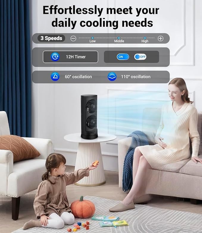 Personal Tower Cooling Fans that Blow Cold Air, Standing Small Desk Fan - Image 5