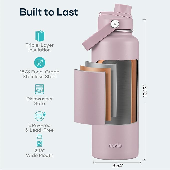 BUZIO 40 oz Water Bottle Insulated, Triple Wall Vacuum Stainless Steel Flask - Image 4