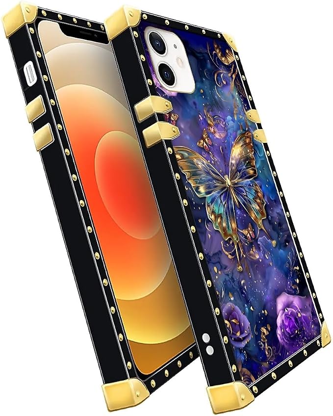 Compatible with iPhone 11 Case, Glistening Golden Butterfly Vibrant Purple Blue - Image 3