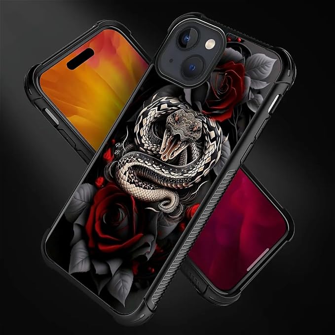 for iPhone 15 Plus Case, Entwined Rose Snake Pattern Graphic Design Girl Boy - Image 4
