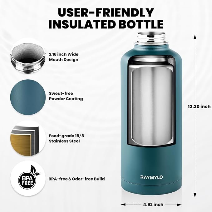 RAYMYLO Insulated Water Bottle 87 oz, Triple Wall Vacuum Stainless Steel - Image 5