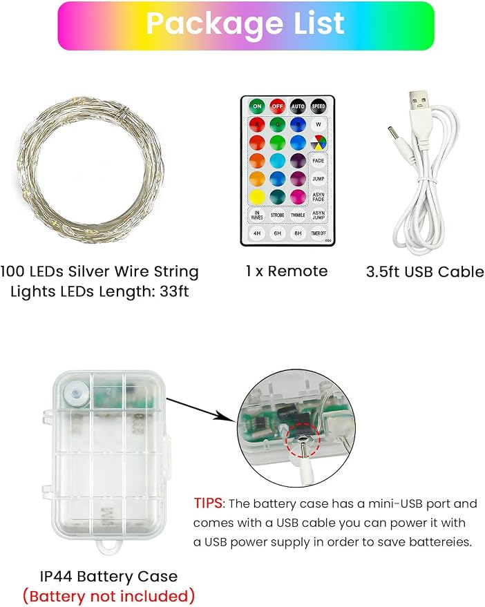 RGB Color Changing 33Ft 100LED 4th of July Fairy Lights Battery Operated - Image 4