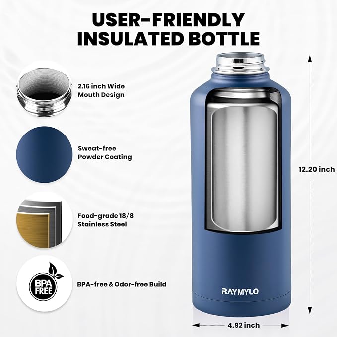 RAYMYLO Insulated Water Bottle 87 oz, Triple Wall Vacuum Stainless Steel - Image 4