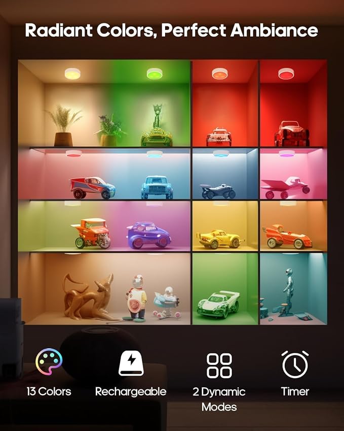 GOODEA.fun Puck Lights with Remote, 13 RGB Colors LED Under Cabinet Light - Image 2