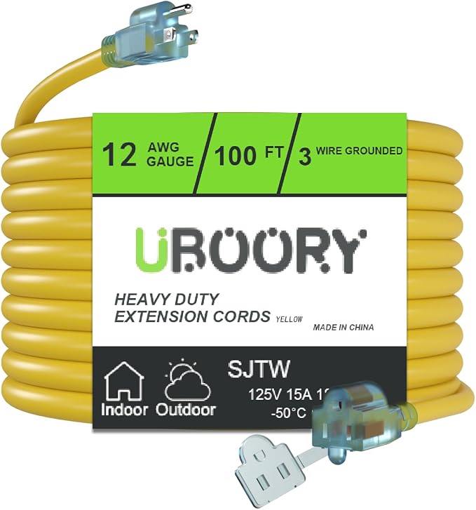 Outdoor Extension Cord Waterproof 100 FT, Flexible 100% Copper 3 Prong by UBOORY