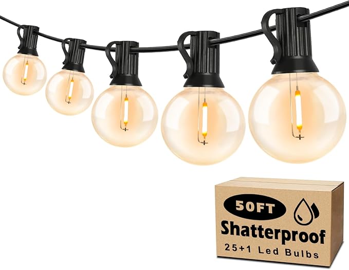 50FT Outdoor String Lights Waterproof, Bright 2700K LED Patio Lights String by Brightever