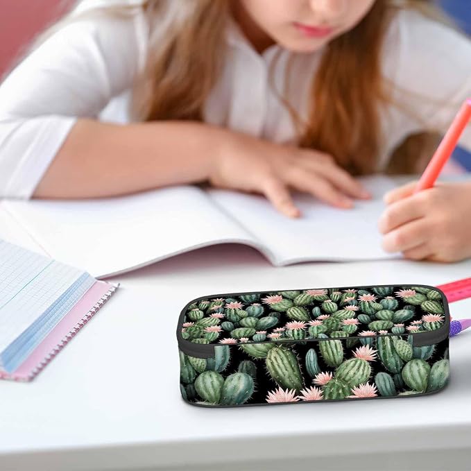 Vintage Cactus Pencil Holder Bag Cute Pink Flower Spikes Summer Pencil Case - Image 5