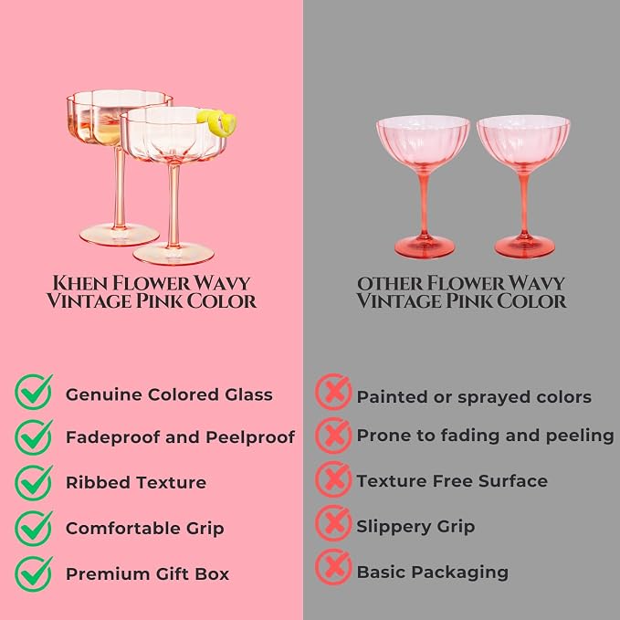 Khen Shatterproof Acrylic Flower Wavy Art Deco Martini, Champagne & Cocktail - Image 6