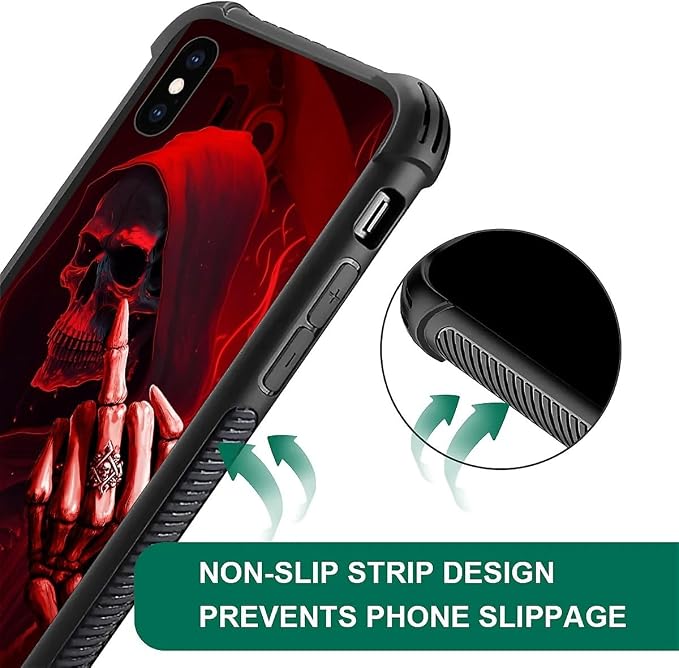 for iPhone Xs Max Case, Gestures Funny Skull Pattern Graphic Design Girl Boy - Image 7