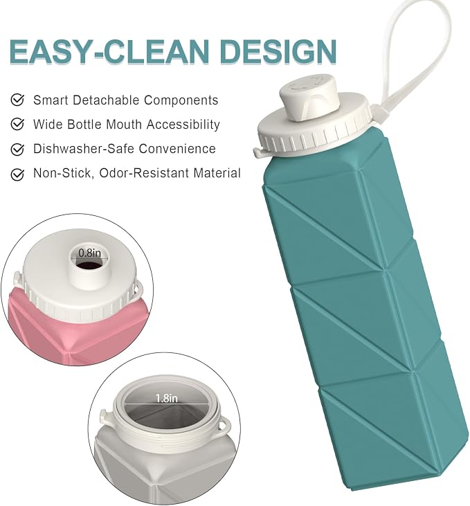 BEAUTAIL Collapsible Water Bottles 20.6oz, Silicone Foldable Portable Travel - Image 5