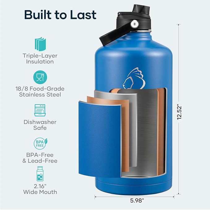 BUZIO 1 Gallon Water Bottle Insulated, 128 oz Large Water Jug Vacuum Stainless - Image 4