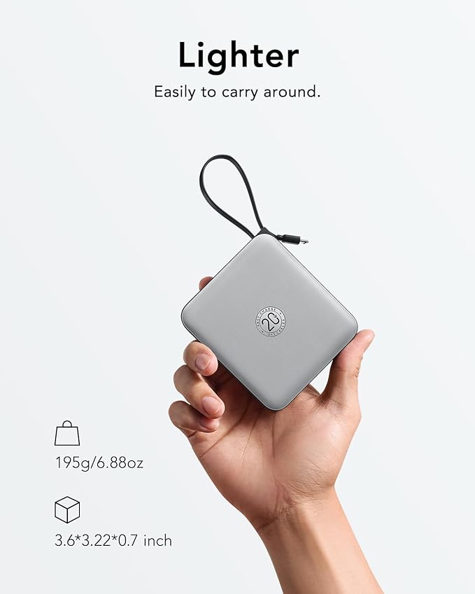 VRURC Portable Charger with Built-in Cable, 10000mAh 22.5W Fast Charging USB C - Image 4