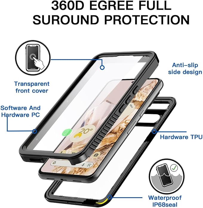 AICase for Google Pixel 8 Case Waterproof Clear Built-in Screen Protector - Image 4