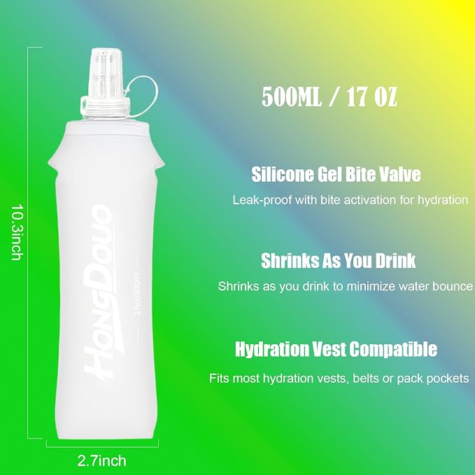 2PCS Running Vest Soft Flask, BPA-Free Soft Flasks 17oz/500ml TPU Collapsible - Image 2