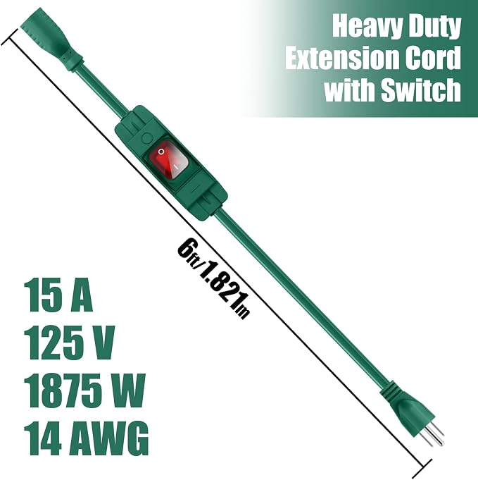 Extension Cord with Switch On/Off Waterproof Switch 6Ft No Plugging and - Image 2