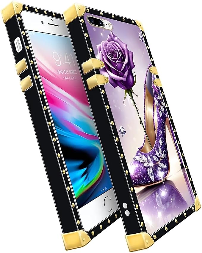 Compatible with iPhone 8 Plus 7 Plus Case, High Heeled Purple Diamond Rose - Image 3