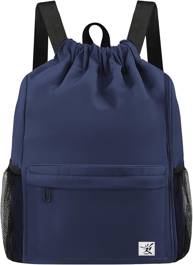 Drawstring Backpack with Mesh Pockets String Gym Bag Sackpack Sandproof Water by Risefit