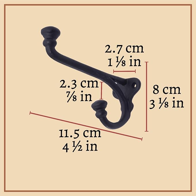 Mystic Colonial Rustic Cast Iron Wall Hooks Heavy Duty Retro Utility Hooks - Image 2