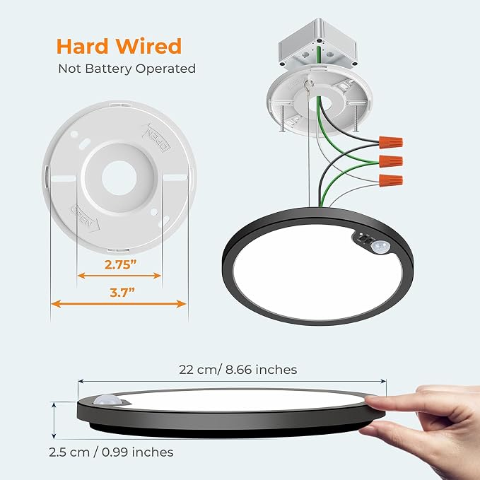BLNAN Motion Sensor Ceiling Light Wired, 8.7 Inch 3000K 4000K 5000K Selectable - Image 7