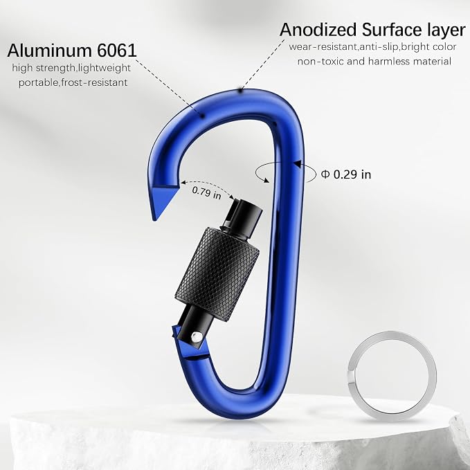 sprookber 3" Locking Carabiners | Keychain Carbineers D Ring Key Clip Spring - Image 4