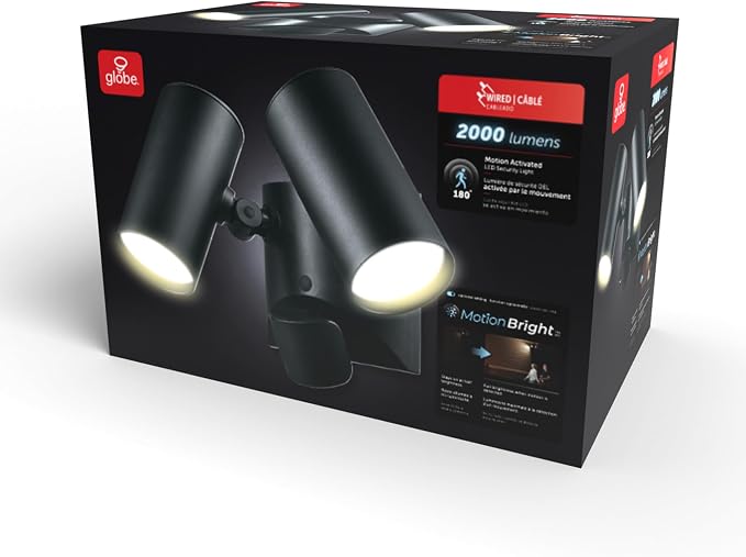Globe Electric 180-Degree 22W Twin Head Black Hardwired Motion Activated - Image 11