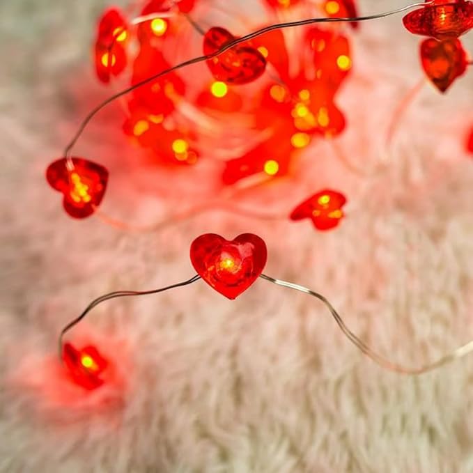10FT Red Heart Fairy Lights Battery Operated - Image 5